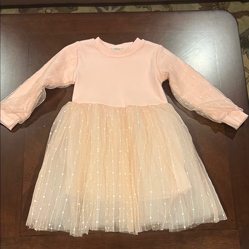Pink Tulle Long Sleeve Dress